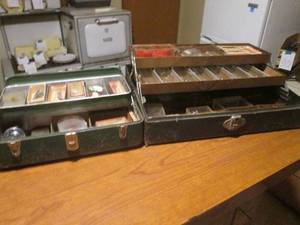 lot 215 image: (DLR) 2 Vintage Fishing Tackle Boxes, Fishing Tackle and Reel - See Photos