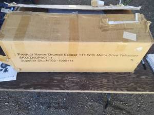 lot 12 image: Zhumell Eclipse 114with motor drive telescope, New open box