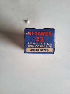lot 81 image: Hi-power .22 cal. LR bullets., Collector box, 50 Rds. Full