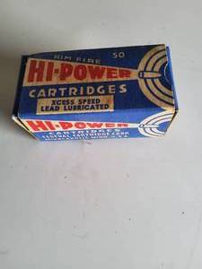 lot 82 image: Hi-power .22 cal. LR bullets., Collector box, 50 Rds. Full