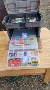 lot 101 image: Tackle Box & Two Open-face Fishing RodsReels