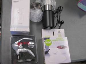 lot 31 image: Coffee Grinder, Corkscrew tools and Pressure Cooker Inner Pot storage lids