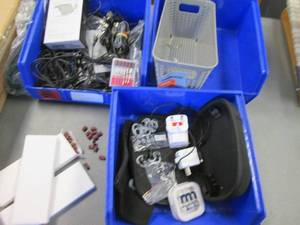 lot 48 image: Stacking organizers, electronic cables, dremel sanding discs and other accessories