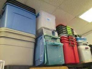 lot 80 image: Massive collection of mostly extra large storage totes. (minute number of lids,
