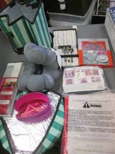 lot 86 image: Silver Plated Baby sized Spoons, picnic style cooler, cabinet light and other supplies and decor