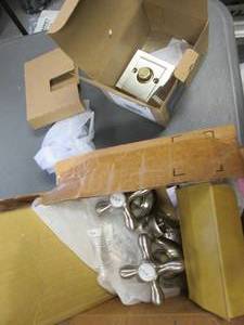 lot 307 image: Satin Nickel Bathroom faucet along with a matching Dummy lever door handle