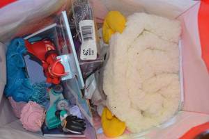 lot 126 image: Bag of Assorted Kids Toys, Ram Blanket, Jewelery
