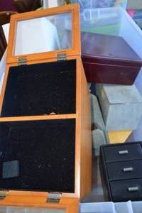 lot 176 image: Bin of Assorted Storage Bins & Jewelry Boxes