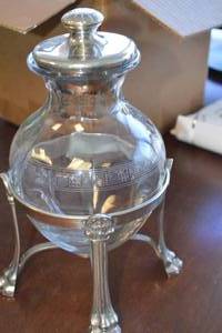 lot 184 image: Greek Key Patterned Glass Jar