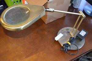 lot 227 image: Vintage Brass Lamp & Magnifying Glass
