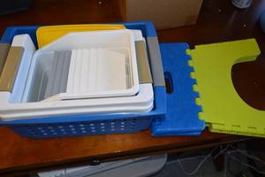lot 236 image: Folding Step Stool & Assorted Bins