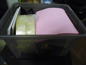 lot 50 image: Covered file box Tote Full of assorted Office Supplies and accessories