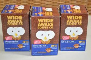 lot 181 image: 3ct Wide Awake Coffee Co. Seattle Style Dark Roast 10-Pack Single Serve Eco Pods Best by 07202023