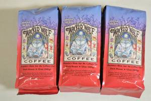 lot 228 image: 3ct Bag of Ravens Brew Wicked Wolf Coffee Beans Past Date