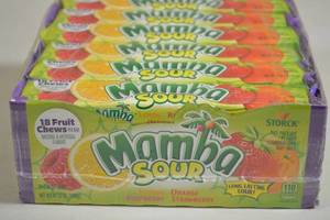 lot 319 image: Pack of Mamba Sour Fruit Chews 24 Bars, 18 Chews Per Bar Best by 09302024