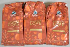 lot 16 image: 3ct Caribou Coffee Pumpkin Love Flavor Coffee Grounds Best by 03022024