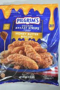 lot 511 image: 3lb Bag Pilgims Fritter Style Chicken Breast Strips Honey Butter Biscuit Flavor - Frozen