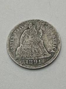 lot 21 image: 1891 Seated Liberty Dime