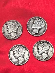 lot 28 image: Lot of 4 Mercury Dimes
