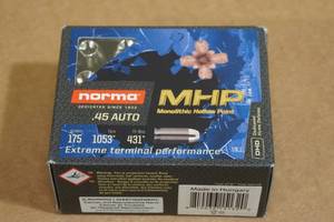 lot 156 image: 20 Norma .45 Auto 175 Gr MHP Ammo