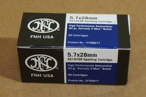 lot 158 image: 50 FNH 5.7 x 28mm 40 Gr Hornady V-Max Ammo