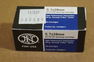 lot 160 image: 50 FNH 5.7 x 28mm 40 Gr Hornady V-Max Ammo