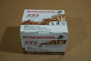 lot 185 image: 333 Winchester .22 LR 36 Gr CP HP Ammo