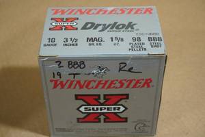 lot 195 image: 21 10 Gauge 3-12 Magnum Shotshells - 2 BBB, 19 T Shot