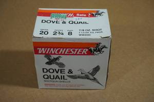 lot 197 image: 25 Winchester Dove and Quail 20 Gauge 2-34 8 Shot Shotshells