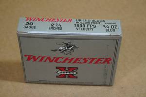 lot 226 image: 5 Winchester Super-X 20 Gauge 2-34 HP Rifled Slugs