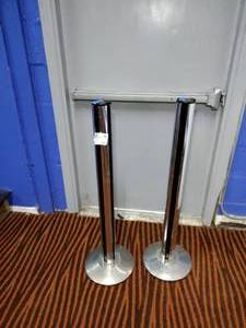 lot 124 image: 2 Chrome Crowd Control Stanchions, with retractable belt