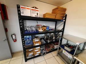 lot 127 image: Black storage rack with 4 ventilated shelves