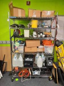 lot 153 image: SS NSF wire shelf unit on castors by Seville  6 ventilated shelves. 76 x 48 x 18