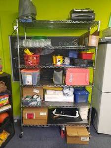 lot 154 image: SS NSF wire shelf unit on castors by Seville