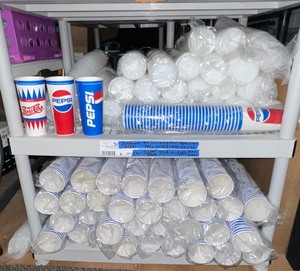 lot 201 image: Letica  Co. Limited Edition Pepsi paper cups and lids, 1950, 1978 & 1996 designs. 1,650 Cups.