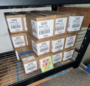 lot 200 image: 22 boxes w12 16-packs Creative Converting Birthday 2-ply 9 45 inch Beverage Napkins per box. 4,224 total napkin count