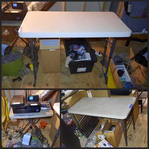 lot 246 image: (3) Tables Lifetime 48X 24 X 36 Sudden Solution Personal Table 19.5 X 30 X adjustable height Iceberg 48 X 24 X 29H