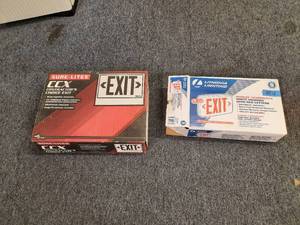 lot 181 image: (2) Signs Lithonia Quantum Thermoplastic White Integrated LED Emergency Exit Sign and Sure-Lites Exit Sign