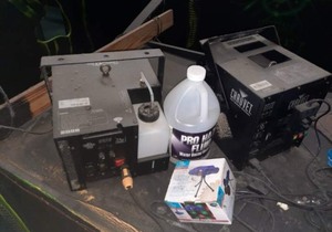 lot 45B image: 6 Chauvet party lights, 2 American DJ Lights, 1 Froggy Fog Machine, 1 Titan Hazer H2Fogger