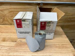 lot 90 image: CARBORUNDUM ABRASIVES Lot of 2 Cases of- 5 x 0 SC Lube Stick-On Discs (4 Rolls per Case) 120B Grit