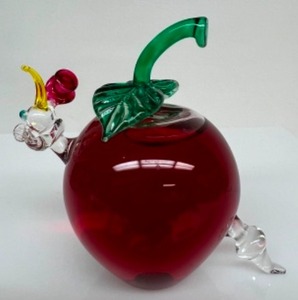 lot 72 image: Vintage Murano Glass Liquid Filled Apple w Worm in a Top Hat Through It