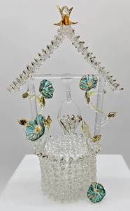 lot 51 image: Vintage Hand Spun Glass Wishing Well wBucket and Bird