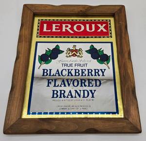 lot 29 image: Vintage LEROUX Blackberry BRANDY Mirrored Wall Sign