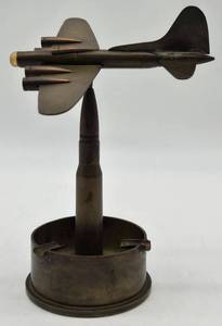 lot 37 image: Vintage Flying TRENCH ART Airplane Ashtray WWII