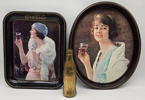 lot 98 image: 2 Coca Cola Memorabilia&nbspMetal Trays & Brass Bottle