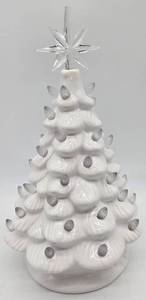lot 14 image: White Ceramic 12 Christmas Tree Lights Up