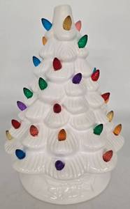 lot 154 image: Ivory Ceramic Christmas Tree w Colored Lights