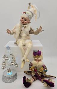 lot 157 image: Mark Roberts Fairy, RAZ Fairy & a Color Changing Glass Christmas Tree