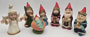 lot 161 image: Vintage Gnome Nativity 7 Piece Set