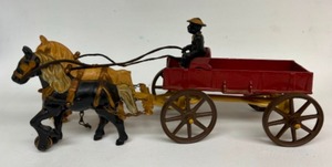 lot 134 image: Antique1905 Kenton Farm Wagon Black Americana Cast Iron Horse Drawn Cart